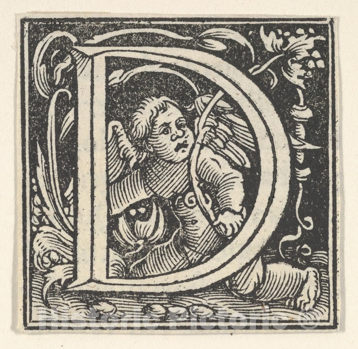 Art Print : Heinrich Vogtherr The Elder - Initial Letter D with putto : Vintage Wall Art