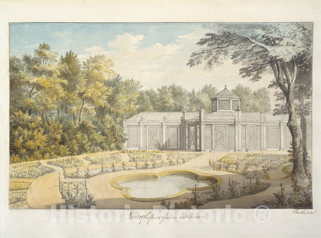 Art Print : Thomas Sandby - View of Flower Garden and Aviary at Kew : Vintage Wall Art