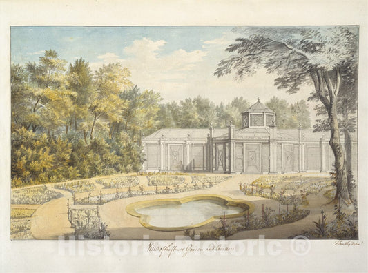 Art Print : Thomas Sandby - View of Flower Garden and Aviary at Kew : Vintage Wall Art