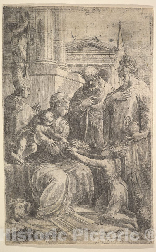 Art Print : Andrea Schiavone (Andrea Meldola) - Holy Family with Saints 3 : Vintage Wall Art