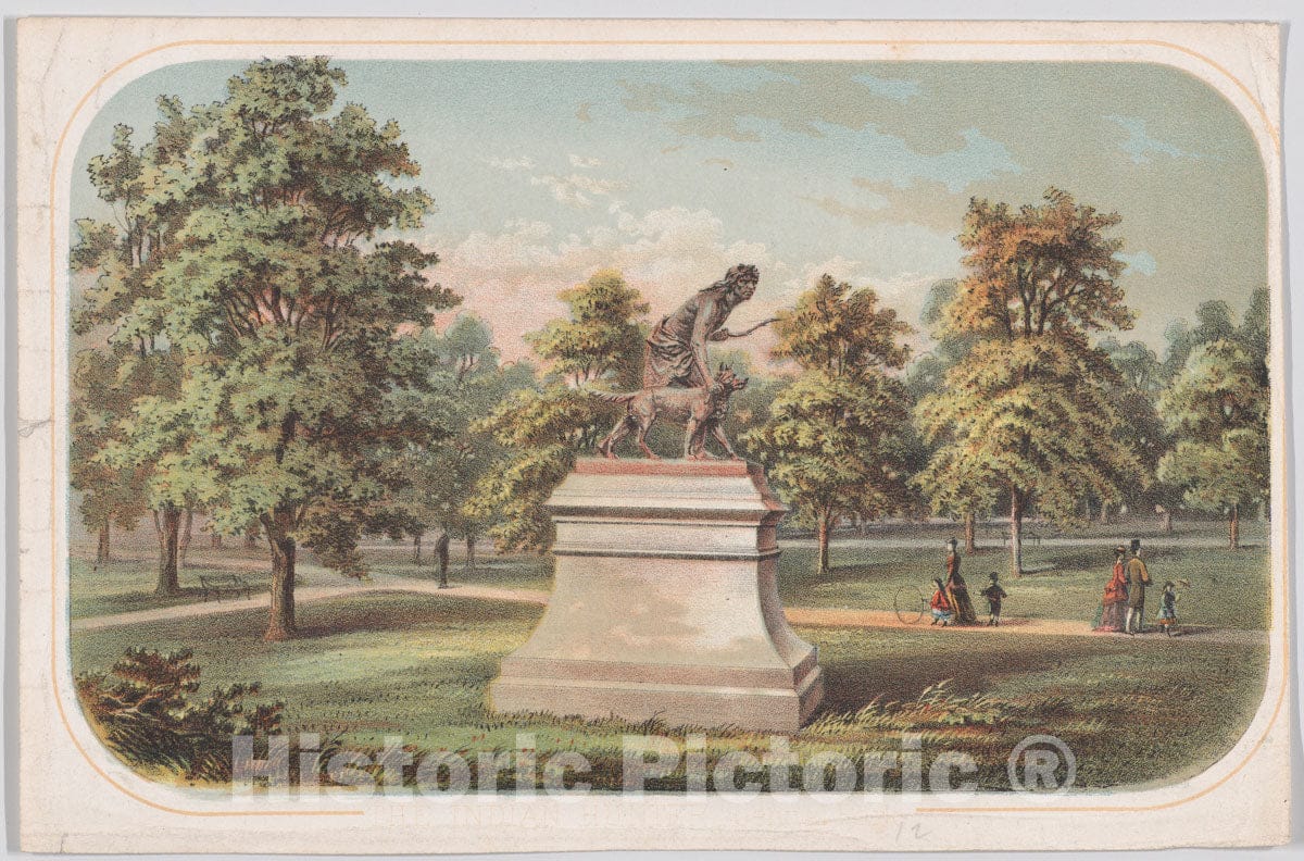 Art Print : Anonymous, American, 19th Century - Central Park, Statue of The Indian Hunter : Vintage Wall Art