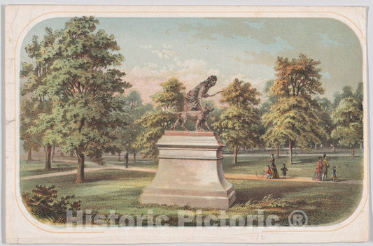Art Print : Anonymous, American, 19th Century - Central Park, Statue of The Indian Hunter : Vintage Wall Art