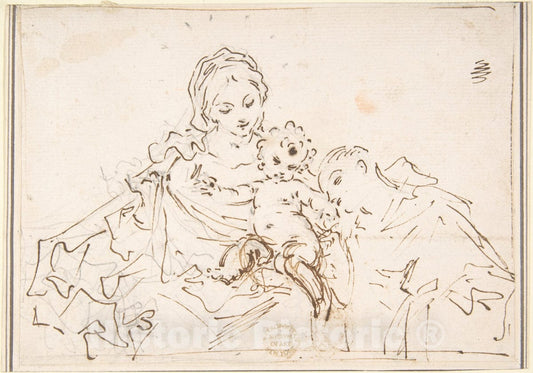 Art Print : Italian, 17th Century - Madonna and Child with Worshipper : Vintage Wall Art