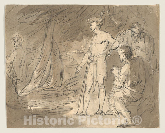 Art Print : William Hamilton - John The Baptist and Two Men, with Christ : Vintage Wall Art