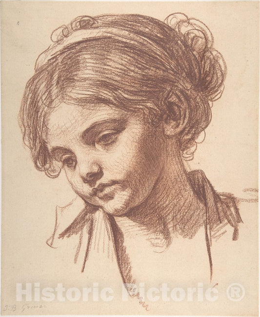 Art Print : After Jean-Baptiste Greuze - Child's Head : Vintage Wall Art