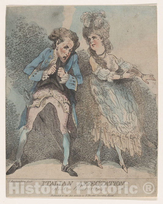 Art Print : Thomas Rowlandson - Italian Affectation, Real Characters : Vintage Wall Art