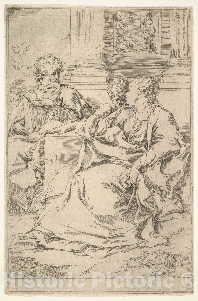 Art Print : Guido Reni - The Holy Family with Scriptural Scene in Background : Vintage Wall Art