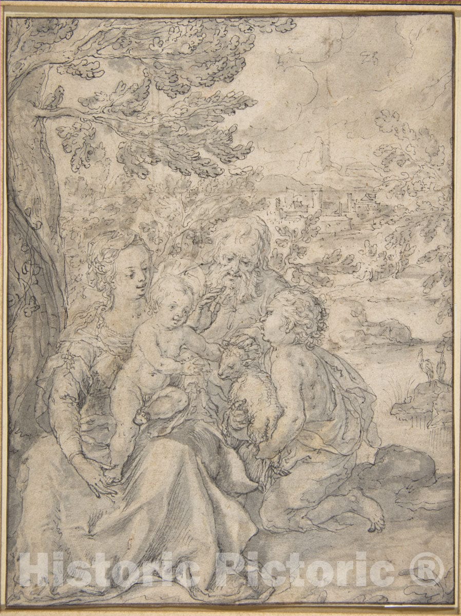 Art Print : Hans Krumpper - Holy Family with The Infant Saint John The Baptist : Vintage Wall Art