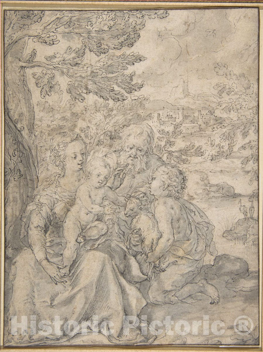 Art Print : Hans Krumpper - Holy Family with The Infant Saint John The Baptist : Vintage Wall Art