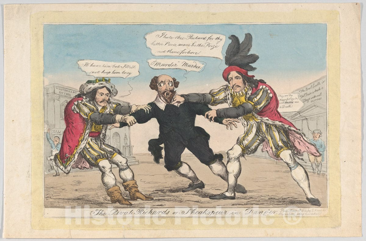 Art Print : William Heath ('Paul Pry') - The Rival Richards, or Sheakspear in Danger : Vintage Wall Art
