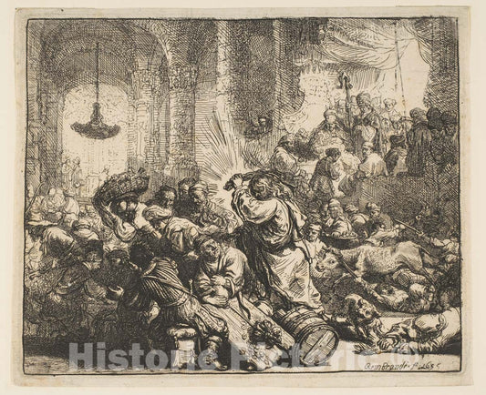 Art Print : Rembrandt (Rembrandt Van Rijn) - Christ Driving The Money-Changers from The Temple : Vintage Wall Art