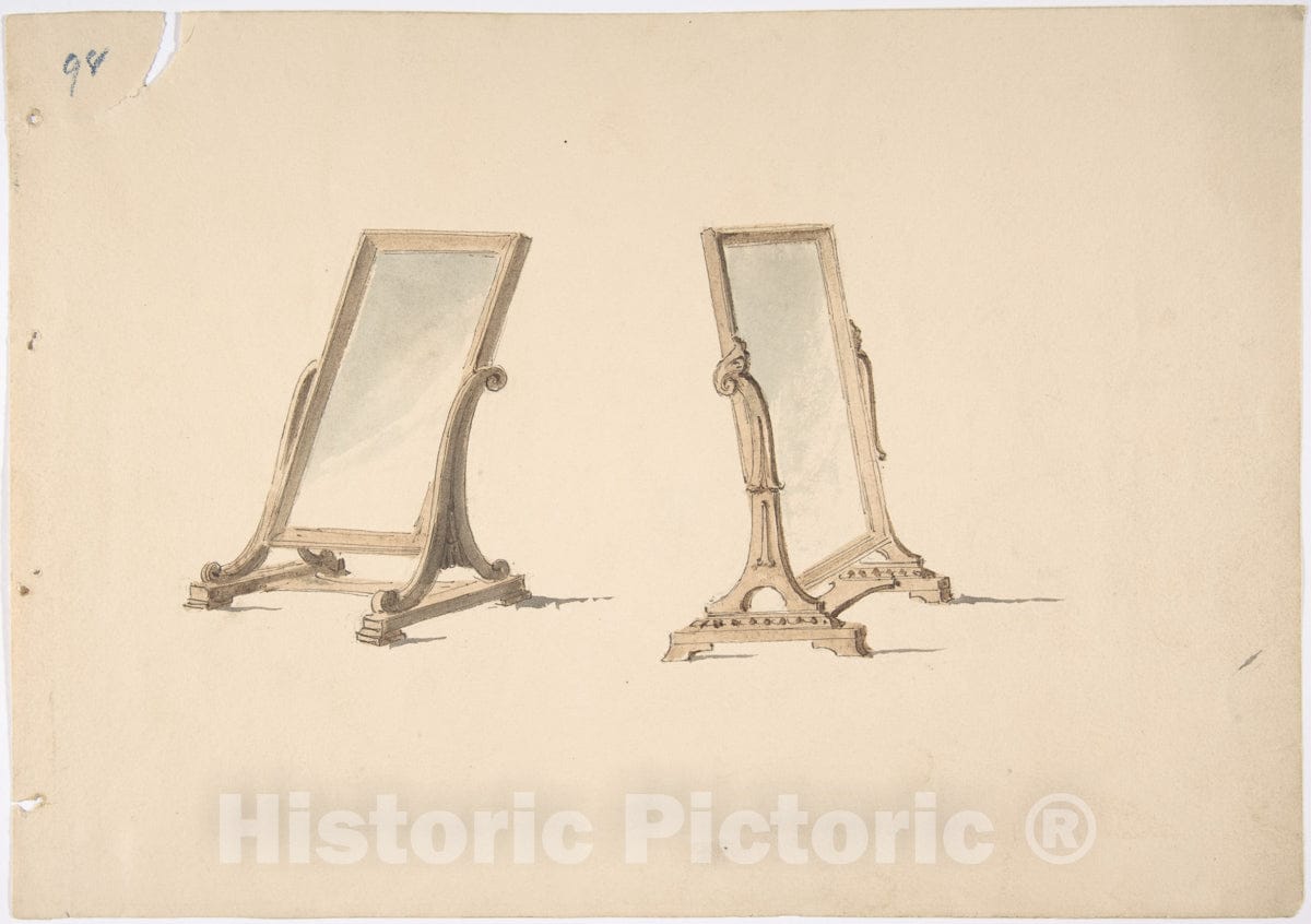 Art Print : British, 19th Century - Design for Two Plain Tabletop Mirrors : Vintage Wall Art