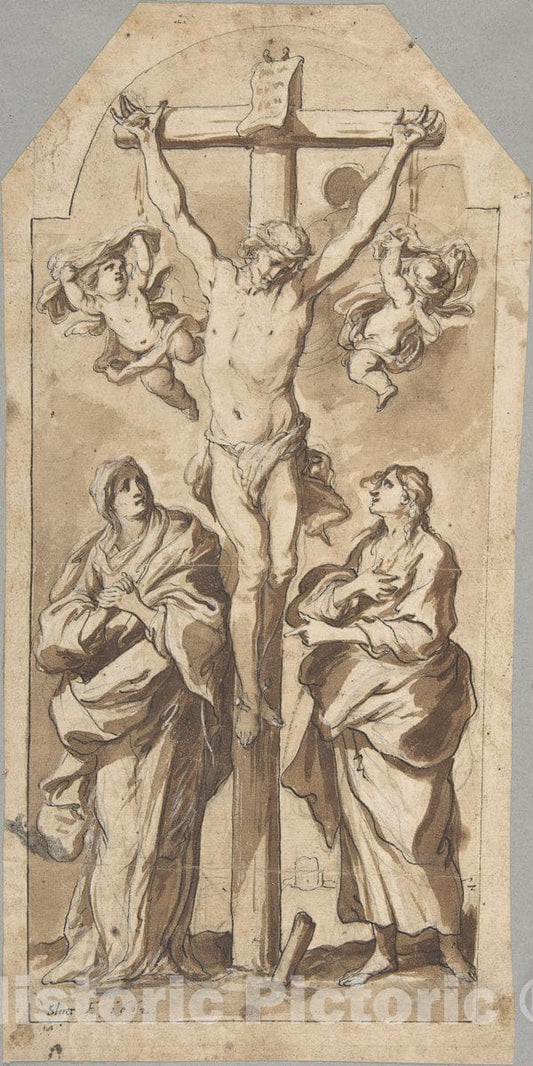 Art Print : Johann Christophorus Storer - Christ on The Cross Between Mary and Saint John : Vintage Wall Art
