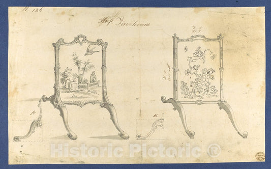 Art Print : Thomas Chippendale - Horse Fire Screens, in Chippendale Drawings, Vol. I : Vintage Wall Art