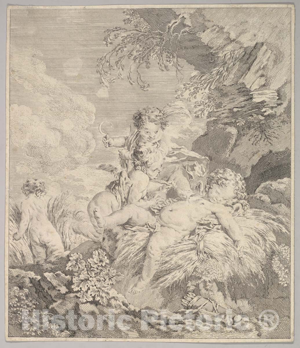 Art Print : Anonymous, French, 18th Century - Cupids Tickling Each Other : Vintage Wall Art