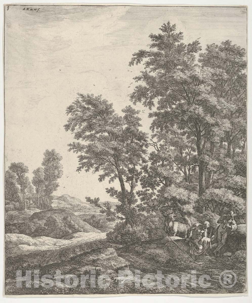 Art Print : Anthonie Waterloo - Landscape with Mercury and Argus, from The Series of Six Mythological Scenes : Vintage Wall Art