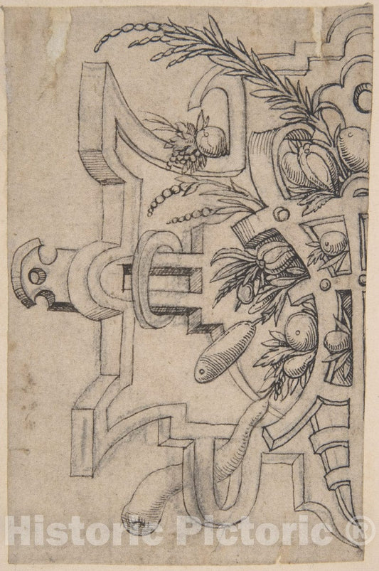 Art Print : Netherlandish, 16th Century - Design for a Vignette in Strap-Work : Vintage Wall Art