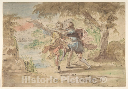 Art Print : Johann Jacob Eybelwieser - Jacob and The Angel : Vintage Wall Art