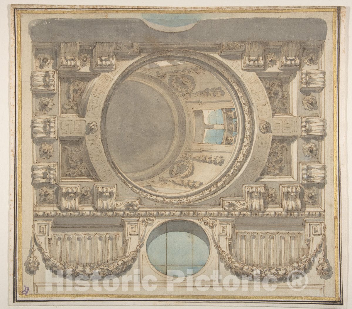 Art Print : Flaminio Innocenzo Minozzi - Architectural Design for a Ceiling with a Dome : Vintage Wall Art