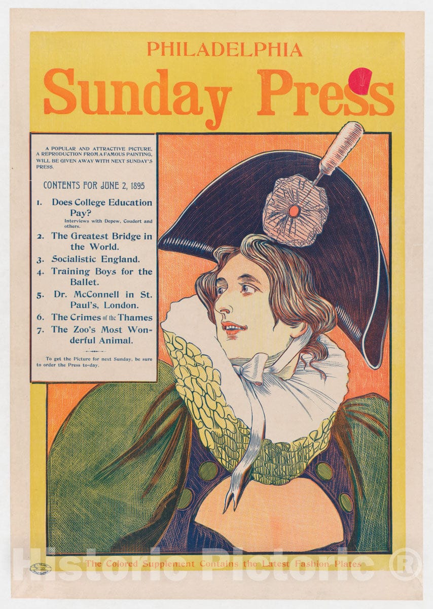 Art Print : George Reiter Brill - Advertisement for Philadelphia Sunday Press: June 2, 1895 : Vintage Wall Art