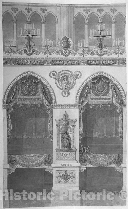 Art Print : Charles Percier - Interior Elevation with Statue of Louis II, Reims Cathedral : Vintage Wall Art