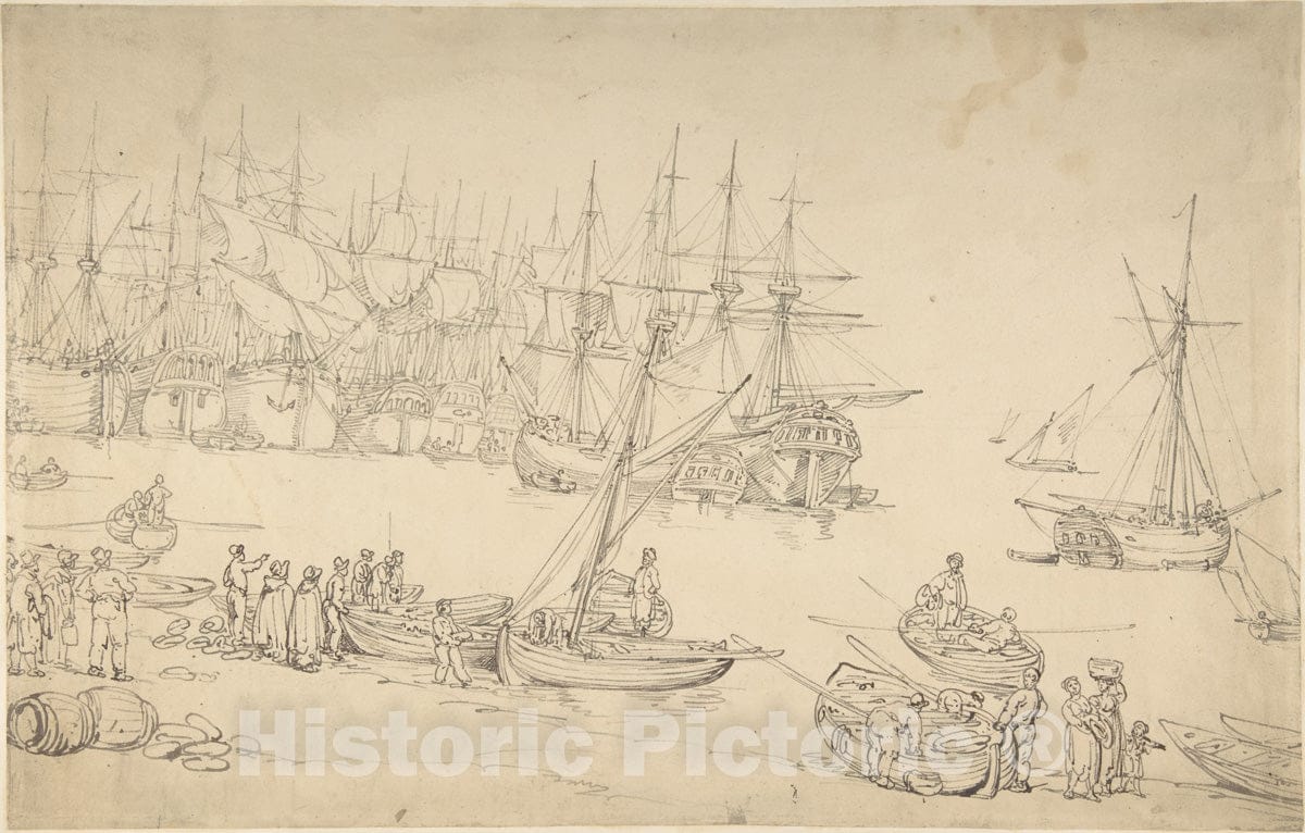 Art Print : Thomas Rowlandson - Harbor Scene 1 : Vintage Wall Art