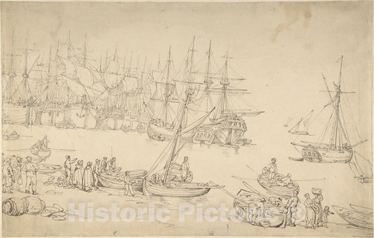 Art Print : Thomas Rowlandson - Harbor Scene 1 : Vintage Wall Art