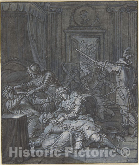 Art Print : 17th Century - Interior Scene with Soldiers Pillaging : Vintage Wall Art