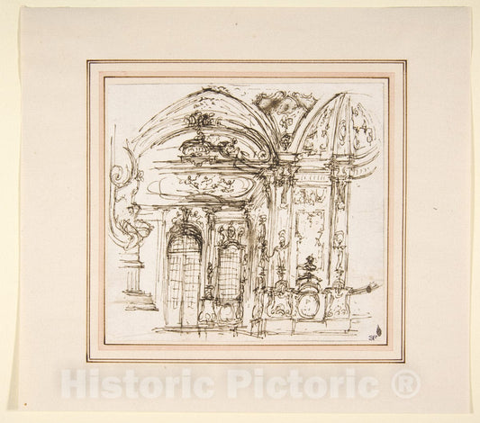 Art Print : Giuseppe Valeriani - Design for a Stage Set: Highly Decorated Interior of a Palace : Vintage Wall Art