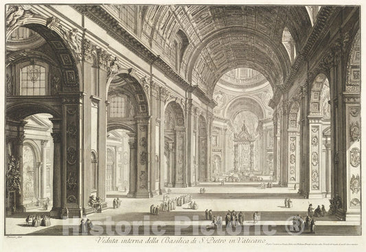 Art Print : Giovanni Battista Piranesi - Interior View of St. Peter's Basilica in The Vatican, from Vedute di Roma (Roman Views) 1 : Vintage Wall Art