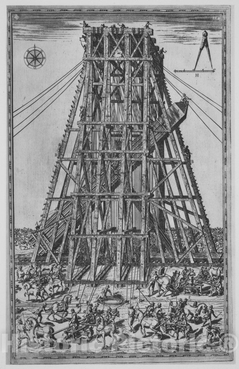 Art Print : Della Trasportatione dell'Obelisco Vaticano - Artist: Domenico Fontana - 1590 : Vintage Wall Art