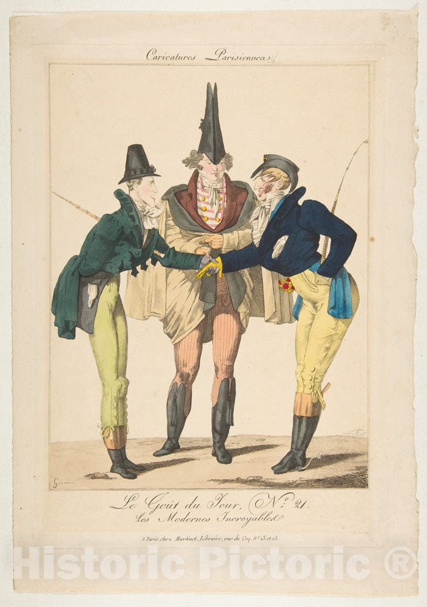 Art Print : Georges Jacques Gatine - Le Goût du Jour, No. 21: Les Modernes Incroyables, from Caricatures Parisiennes : Vintage Wall Art