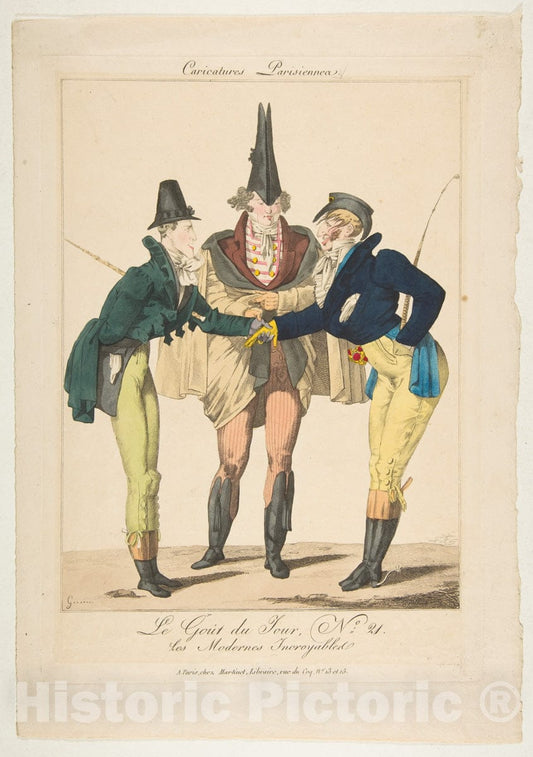Art Print : Georges Jacques Gatine - Le Goût du Jour, No. 21: Les Modernes Incroyables, from Caricatures Parisiennes : Vintage Wall Art