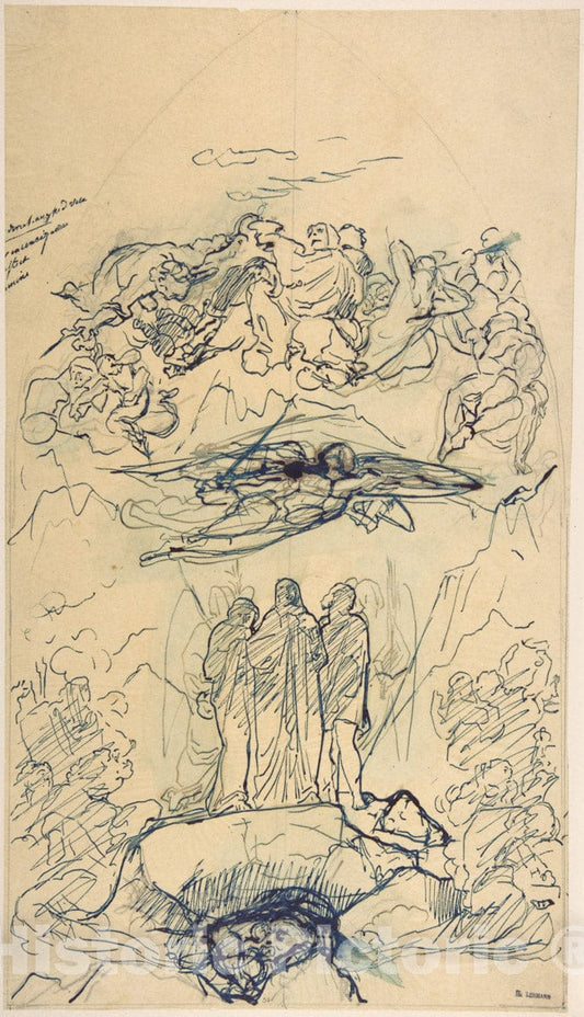 Art Print : Henri Lehmann - Composition Study with Three Figures Standing on a Rock : Vintage Wall Art