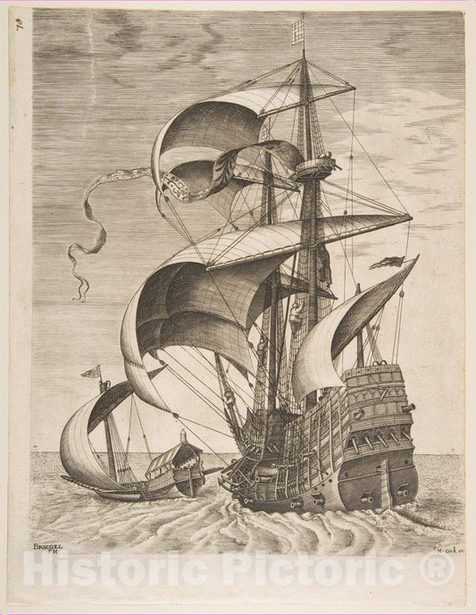 Art Print : Pieter Bruegel The Elder - Armed Three-Master on The Open Sea Accompanied by a Galley from The Sailing Vessels : Vintage Wall Art