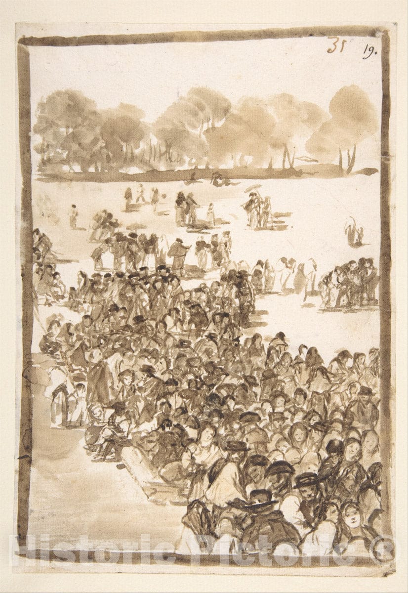 Art Print : Goya - Crowd in a Park, from Images of Spain Album (F), Page 31 : Vintage Wall Art