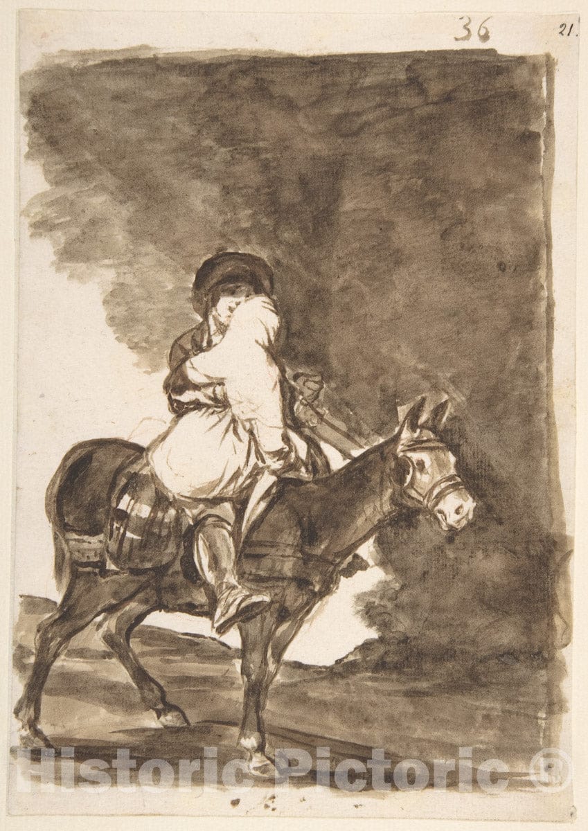 Art Print : Goya - A Man and a Woman on a Mule; Images of Spain Album (F), Page 36 : Vintage Wall Art