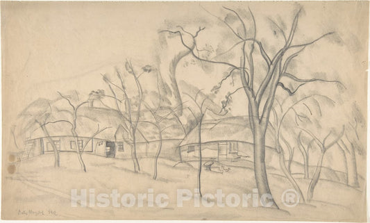 Art Print : Boris Grigoriev - Houses and Trees : Vintage Wall Art