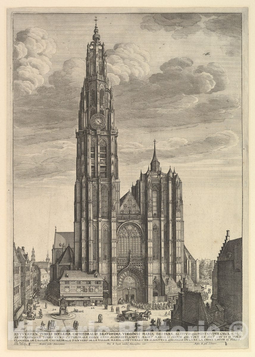 Art Print : Wenceslaus Hollar - Antwerp Cathedral (Prospectvs Tvrris Ecclesiæ Cathedralis) 3 : Vintage Wall Art
