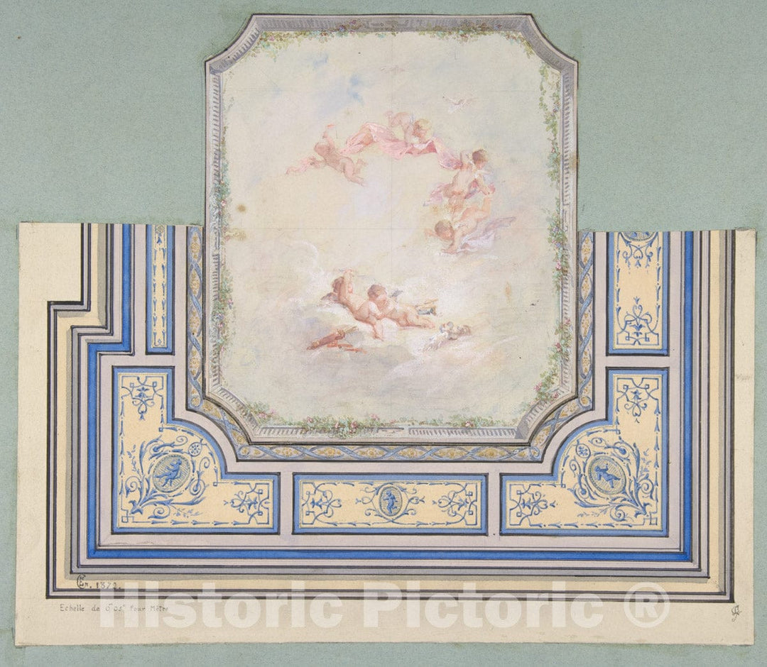 Art Print : Jules-Edmond-Charles Lachaise - Design for Ceiling with Putti, Hôtel of Doctor Cranchi : Vintage Wall Art