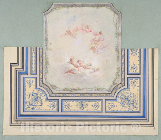 Art Print : Jules-Edmond-Charles Lachaise - Design for Ceiling with Putti, Hôtel of Doctor Cranchi : Vintage Wall Art