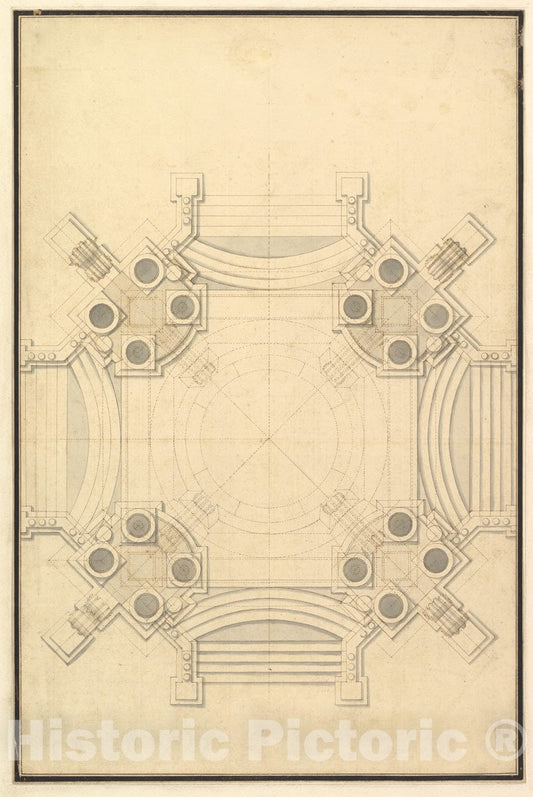 Art Print : Workshop of Giuseppe Galli Bibiena - Ground Plan for Catafalque for Johann Wilhelm, Count Palatine of The Rhine (d. 1716). : Vintage Wall Art