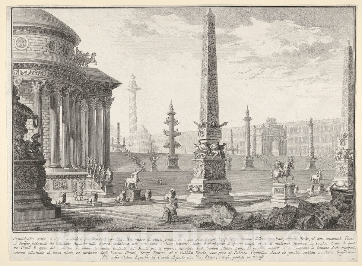 Art Print : Plate 10: 'The Ancient Capitol ascended by Approximately one Hundred Steps - Artist: Giovanni Battista Piranesi - Created: 1743 : Vintage Wall Art