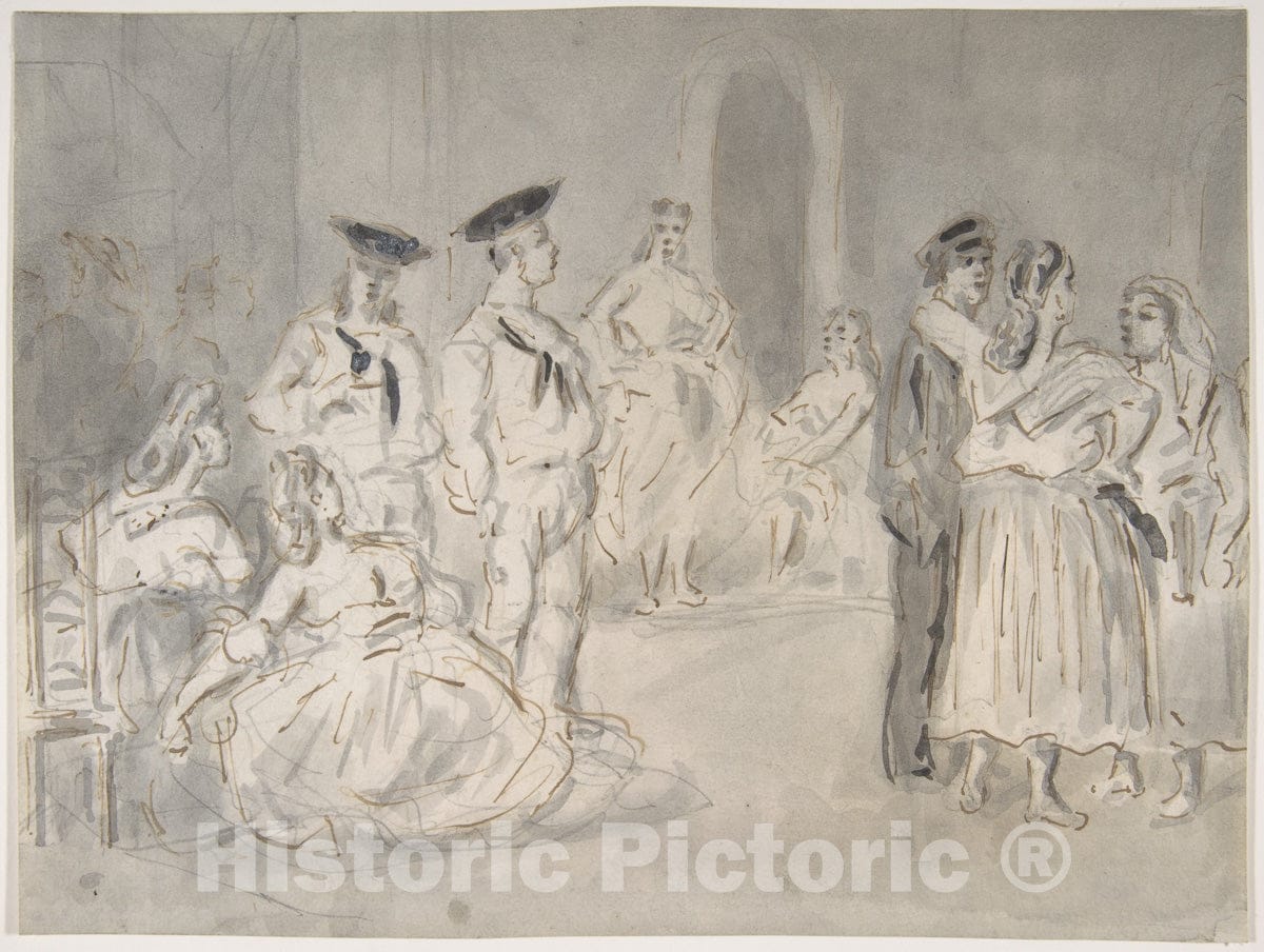 Art Print : Constantin Guys - Sailors and Women : Vintage Wall Art