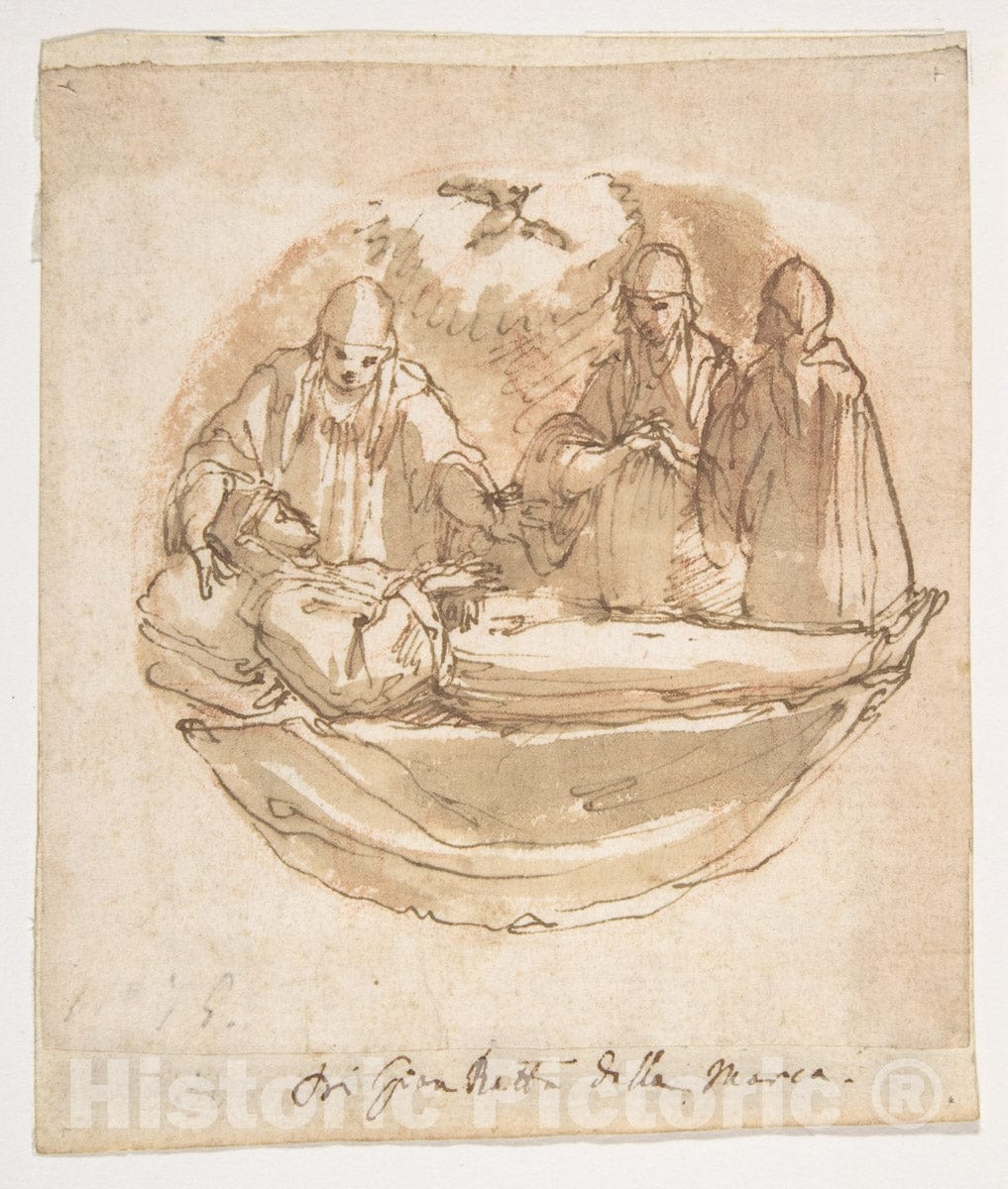 Art Print : Giovanni Battista Lombardelli (Giovanni Battista Della Marca,Il Montano) - A Nun on Her Deathbed, The Holy Spirit Above : Vintage Wall Art