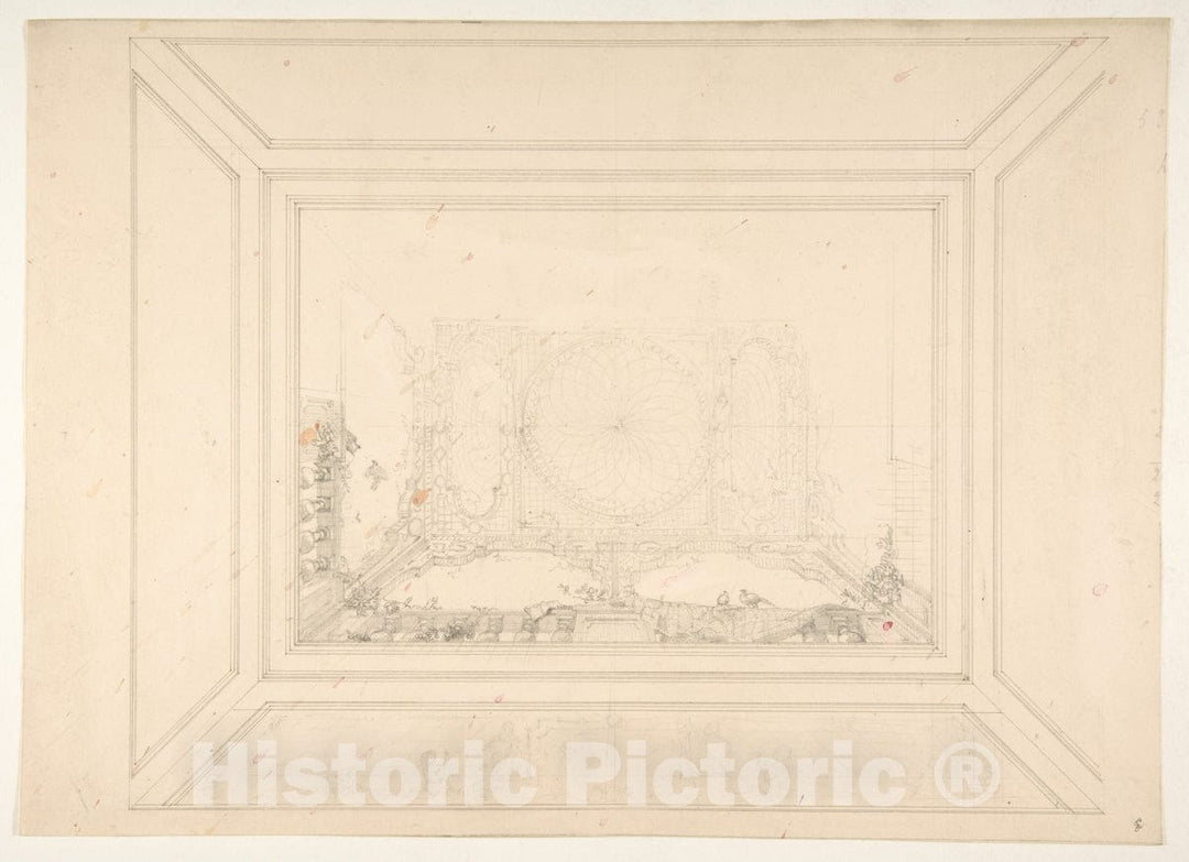 Art Print : Jules-Edmond-Charles Lachaise - Design for a Ceiling Decorated with Trellis Work and a Trompe L'Oeil Balustrade : Vintage Wall Art