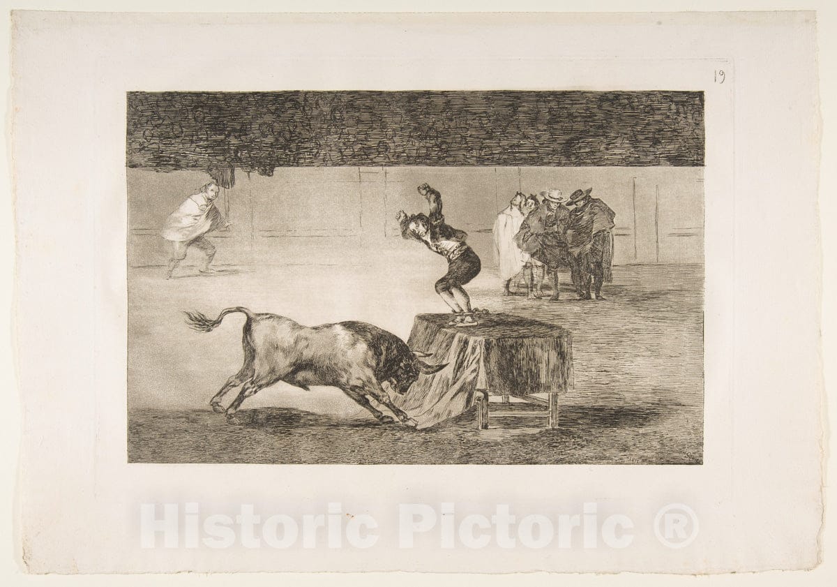 Art Print : Goya - Plate 19 of The 'Tauromaquia': Another Madness of his in The Same Ring. : Vintage Wall Art