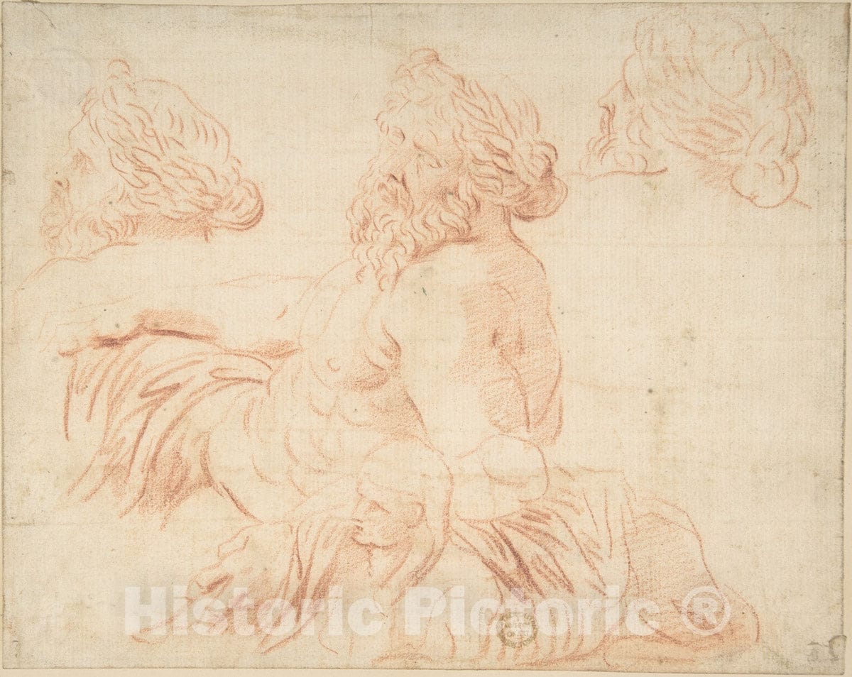 Art Print : Italian, Roman-Bolognese, 17th Century - Study from a Statue of a River God : Vintage Wall Art