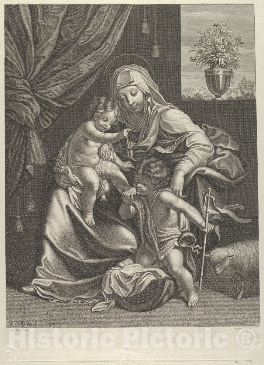 Art Print : The Virgin Seated with The Infant Christ on her Lap - Artist: Guido Reni - Created: 1645–80 : Vintage Wall Art