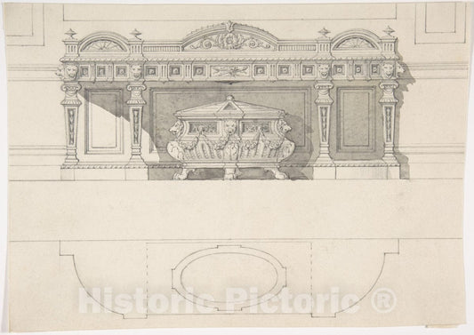 Art Print : British, 19th Century - Free Standing Tomb and Canopy : Vintage Wall Art